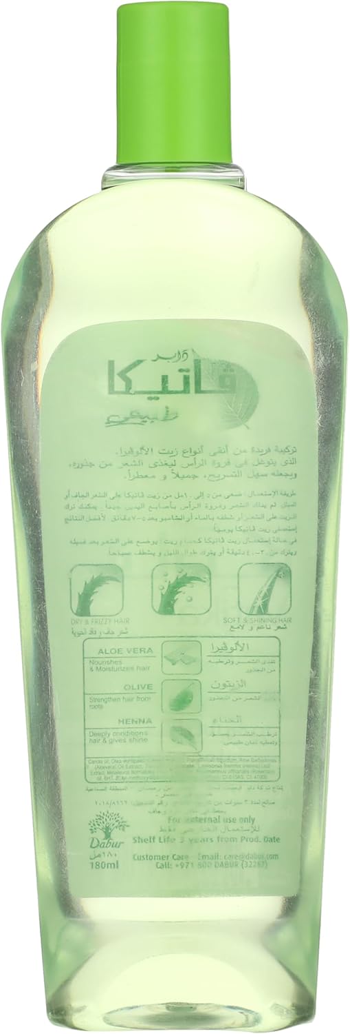 زيت شعر فاتيكا ناتشورالز المُعزَّز بالصبار (180 مل) | مستخلصات طبيعية من الزيتون والحناء | يُعزِّز الترطيب العميق للشعر | يُساعد على تنعيم الشعر الجافّ والضعيف