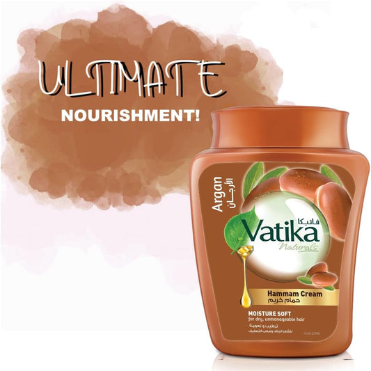 Vatika Naturals Moisture Soft Hammam Cream (900g) | Natural Extracts of Argan | Promotes Volume and Thick Hair Nourishment | For Men & Women