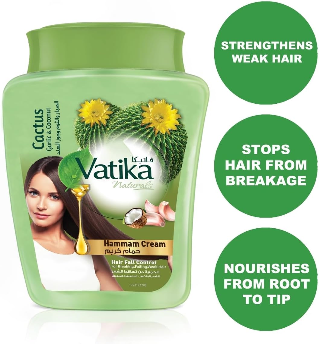 Vatika Naturals Hair Fall Control Hammam Cream (900g) | Natural Extract of Garlic, Cactus and Coconut | Strengthens and Nourishes Weak Hair