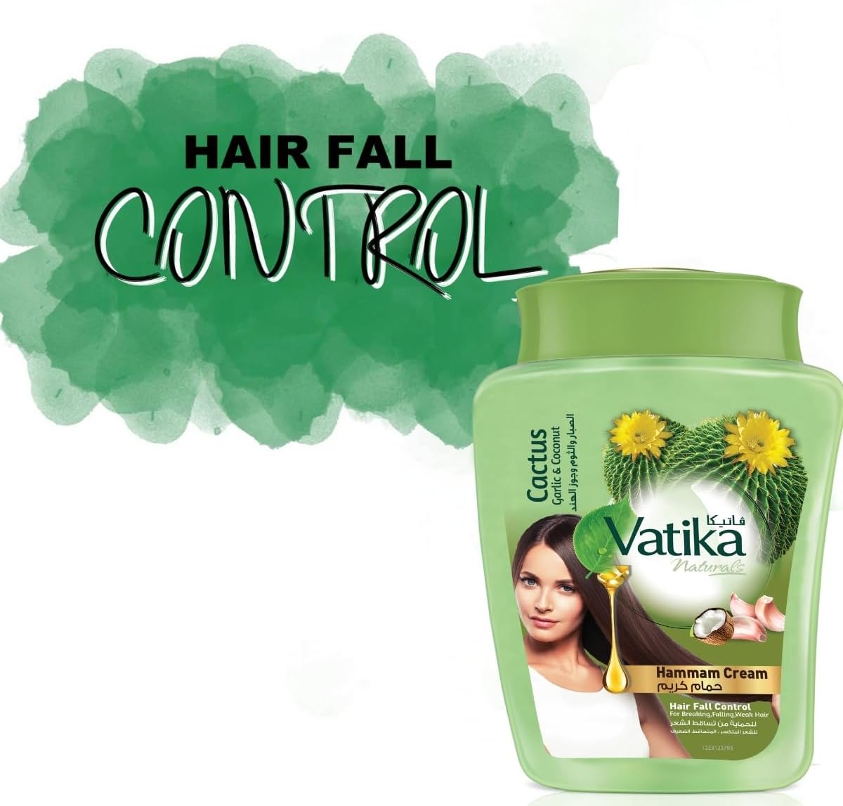 Vatika Naturals Hair Fall Control Hammam Cream (900g) | Natural Extract of Garlic, Cactus and Coconut | Strengthens and Nourishes Weak Hair
