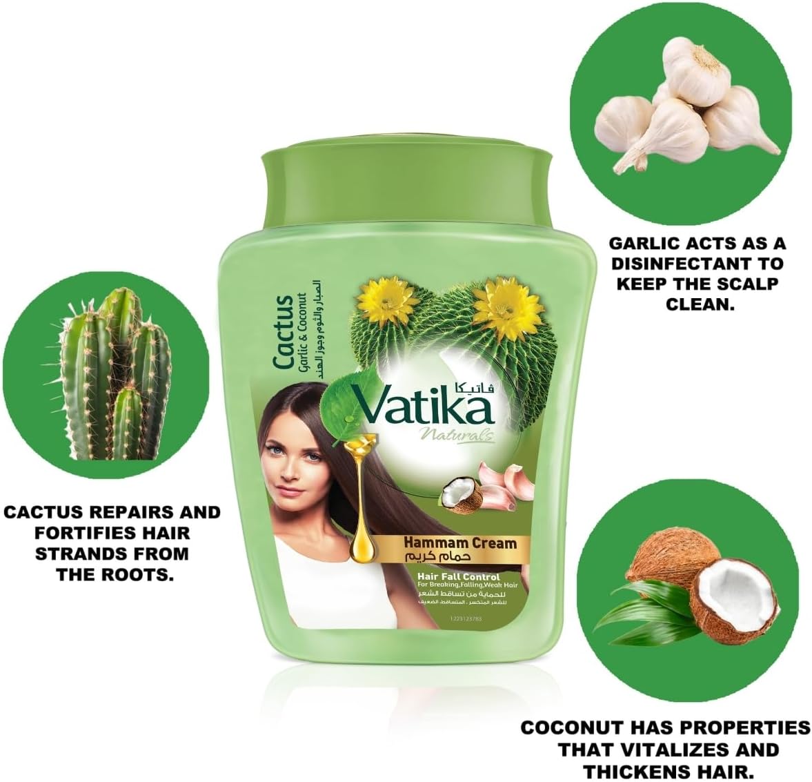 Vatika Naturals Hair Fall Control Hammam Cream (900g) | Natural Extract of Garlic, Cactus and Coconut | Strengthens and Nourishes Weak Hair