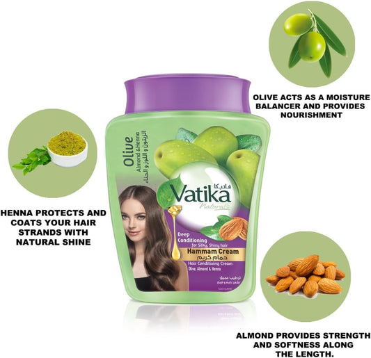 Vatika Naturals Deep Conditioning Hammam Cream (900g) | Enriched with Olive, Almond and Henna | Promotes Silky and Shiny Hair