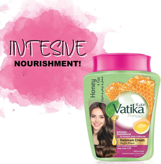 Vatika Naturals Intensive Nourishment Hammam Cream (900g) | Natural Extracts of Egg, Honey, Castor and Marrow | For Damaged and Split Hair | Promotes Strong Hair From The Roots