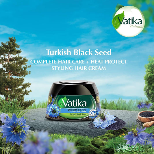 Vatika Naturals Turkish Blackseed Styling Hair Cream (190mL) | Promotes Strength and Shiny Hair | Heat Protect | Helps Weak and Dull Hair