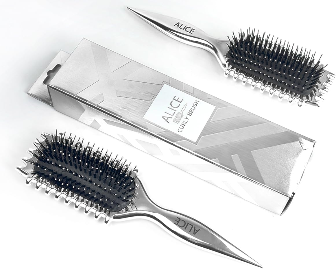 Alice Curly Hair Brush – Wet & Dry Detangler Styling Brush (Silver)