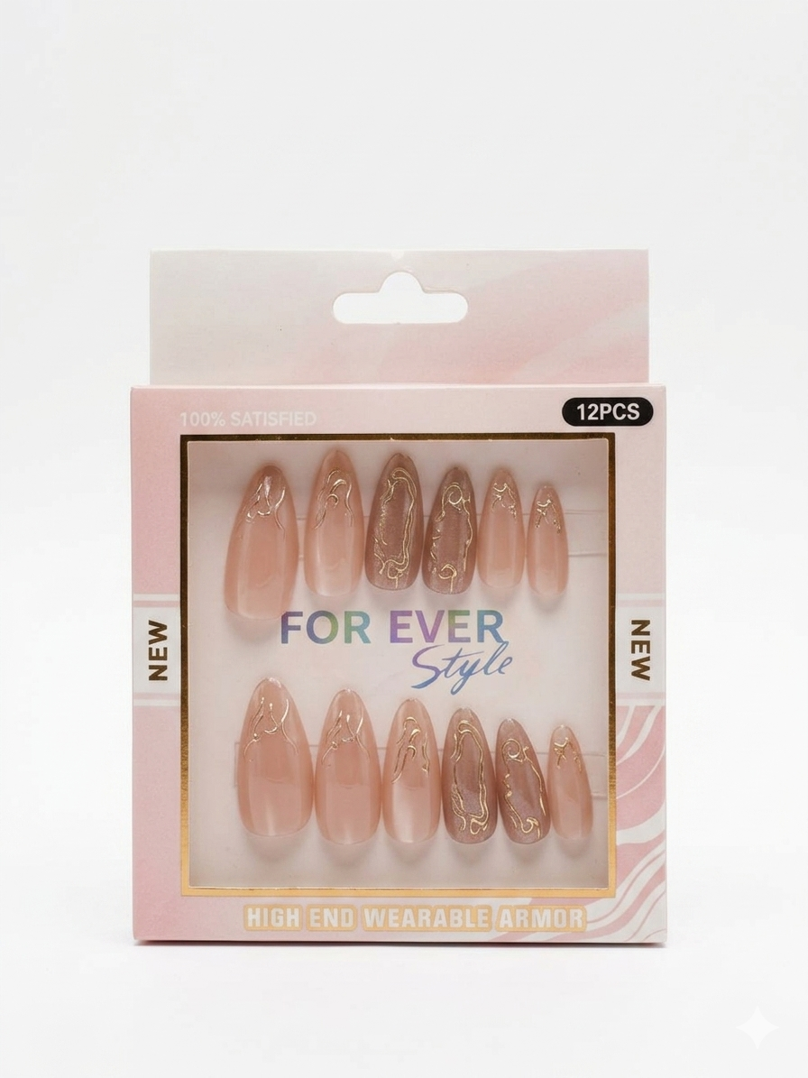 12 pieces of medium-sized acrylic false nails with one sheet of double-sided adhesive