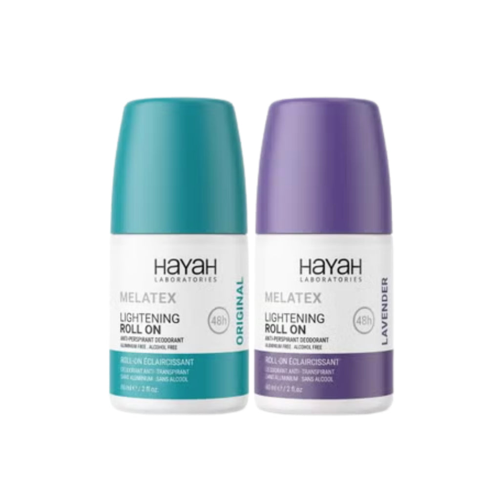 HAYAH Melatex Deodorant Roll-On for Skin Lightening with Lavender Scent + Life Melatex Deodorant Roll-On Original 60ml 1+1