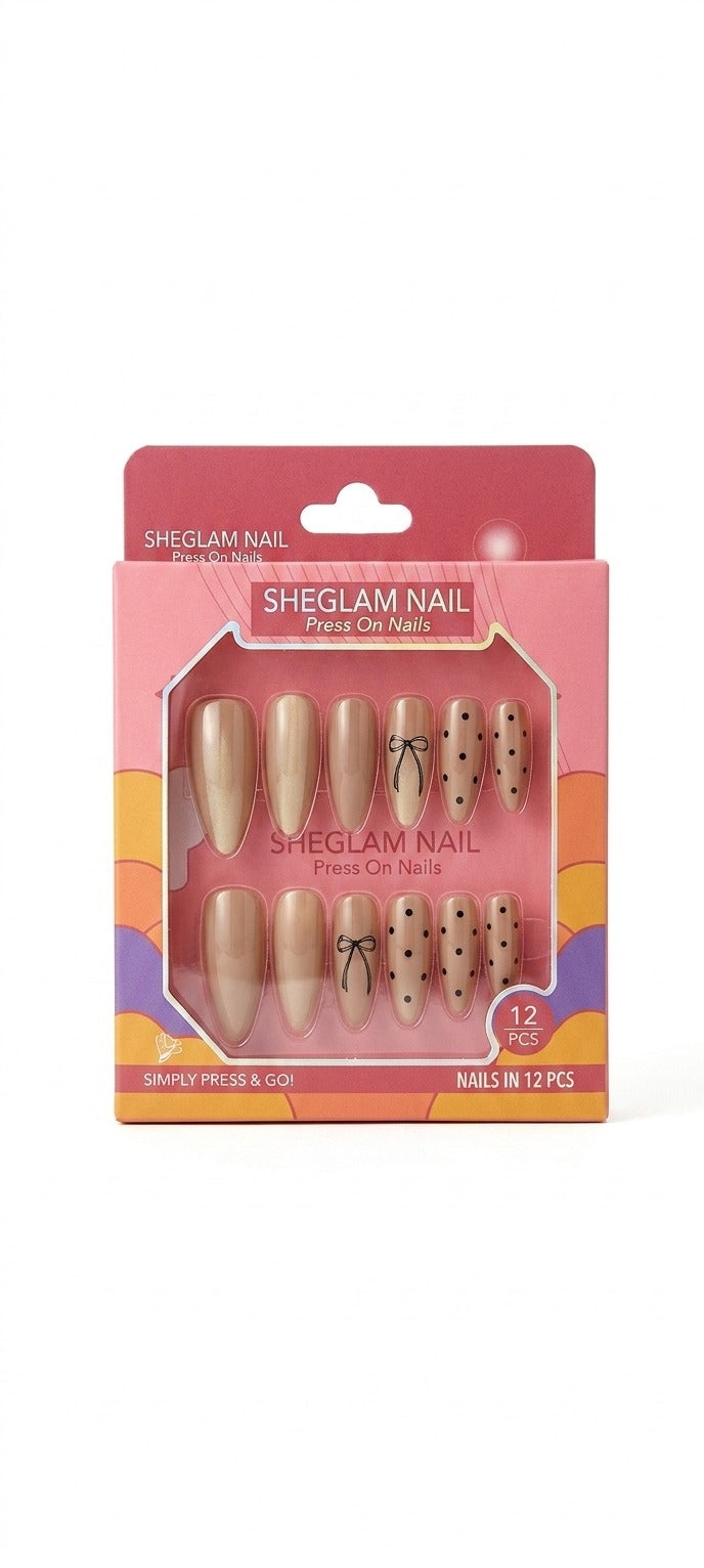 12 pieces of medium-sized acrylic false nails with one sheet of double-sided adhesive