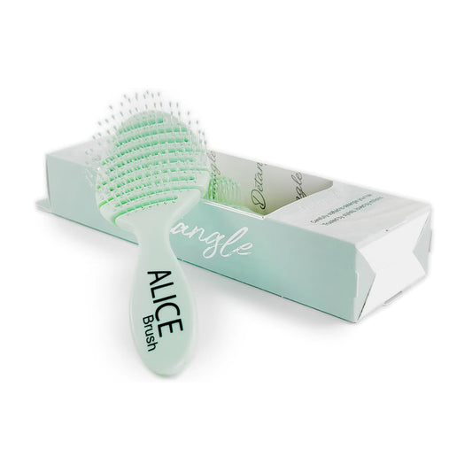 Alice Original Detangler Brush Collection – Curved Ergonomic Design with Soft Flexible Bristles – Pastel & Gradient Colors – For Wet & Dry Hair (Mint Green)