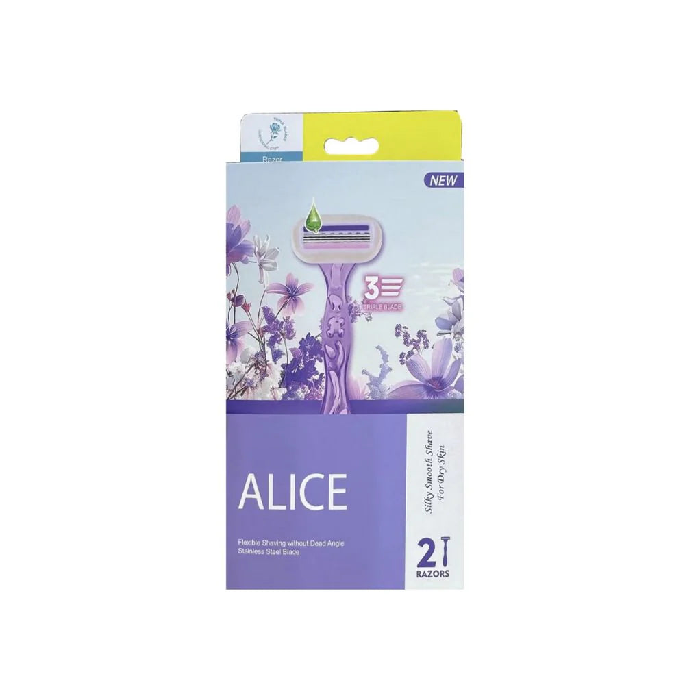 Alice Razor for Women – Set of 2 Body Shavers – Triple Stainless Blades, Flexible Head – Light Pink – For Sensitive Skin