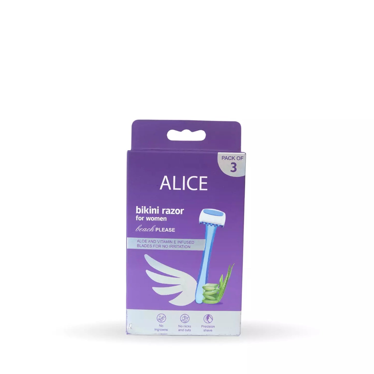Alice - Razor, For Bikini Line & Body Grooming, Set Of 3 PCS, Aloe & Vitamin E Infused Blades For No Irritation, Made Especially For Women