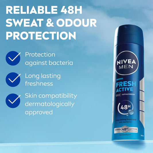 NIVEA MEN Antiperspirant Spray for Men, Fresh Active - 150ml