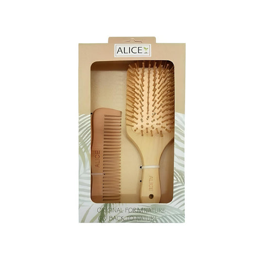 Alice - Wooden Brush & Comb Set, Natural Wood Hair Brush With Comb, Gentle Scalp Massage, For Men & Women, Daily Hair Care Tool