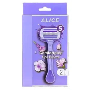 Alice - Razor For Women, Pivoted Head, Comfortglide Spa Breeze, Five Blade, 2 Piece, Purple
