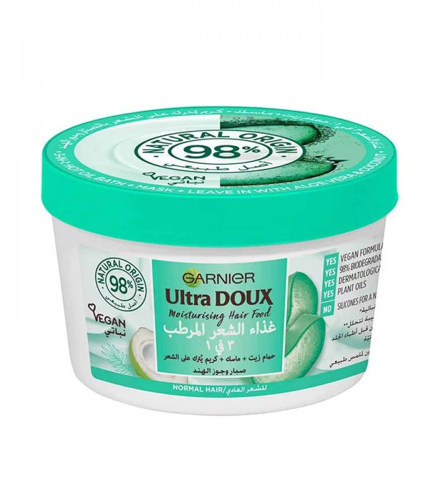 Garnier Ultra Doux - 3 in 1 Moisturizing Hair Food with Aloe Vera and Coconut for Normal Hair 390 g