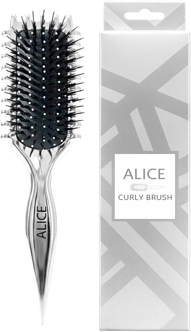 Alice Curly Hair Brush – Wet &amp; Dry Detangler Styling Brush (Silver)