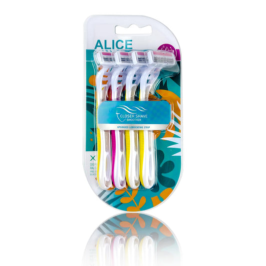 Alice Pure 3 Women's Razor – Triple Blade Shaver – Pack of 4 – Closer, Smoother Shave with Aloe & Vitamin E – For Legs & Body