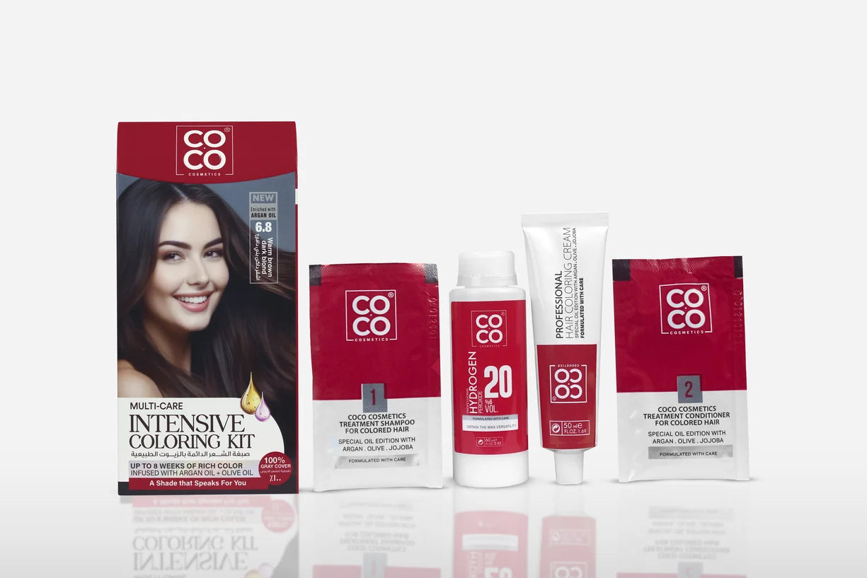 Coco Colouring Kit hair dye, dark blonde, warm brown shade, number 6.8