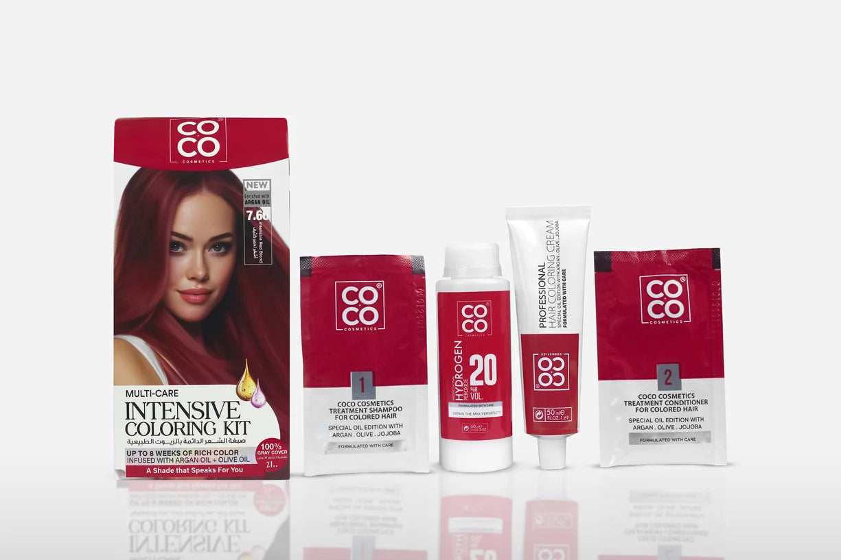 Coco Colouring Kit hair dye, intense red blonde shade, number 7.66