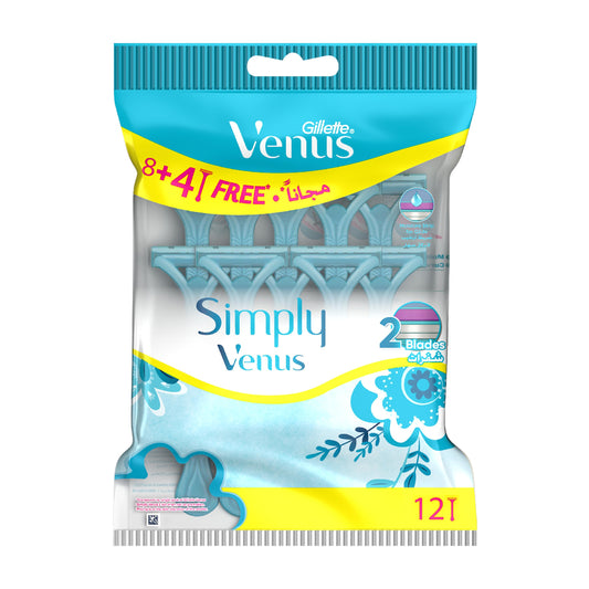 Gillette Venus Simply Venus 2 Women's Razor Blades - 12 Pieces (8+4 Free)