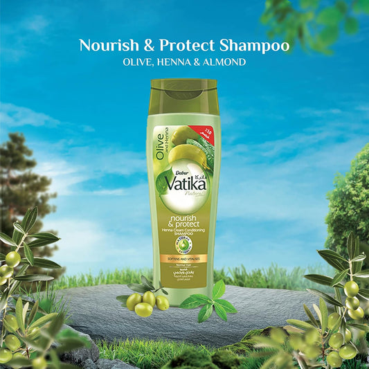 Vatika Naturals Nourish & Protect Shampoo 360 ml | Olive & Henna Conditioning Cream | Softens & Vitalizes | For Normal Hair