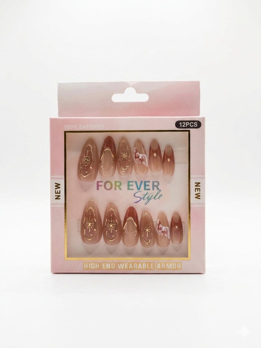12 pieces of medium-sized acrylic false nails with one sheet of double-sided adhesive