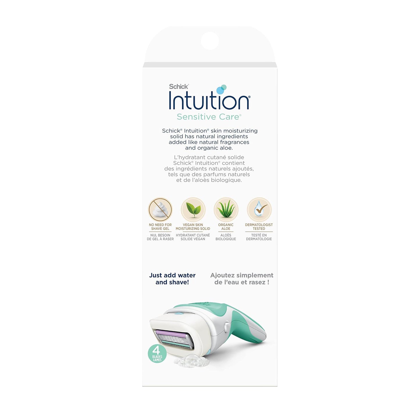 ماكينة حلاقة شيك إنتويشن للعناية الحساسة للنساء مع عبوتين إضافيتين لشفرات الحلاقة المرطبة بخلاصة الصبار الطبيعي 