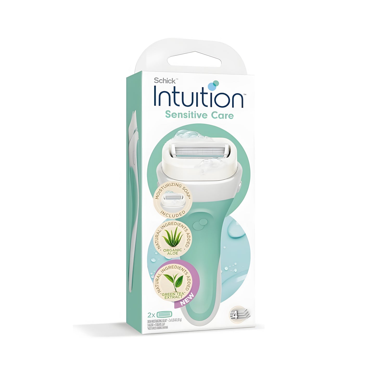 ماكينة حلاقة شيك إنتويشن للعناية الحساسة للنساء مع عبوتين إضافيتين لشفرات الحلاقة المرطبة بخلاصة الصبار الطبيعي 
