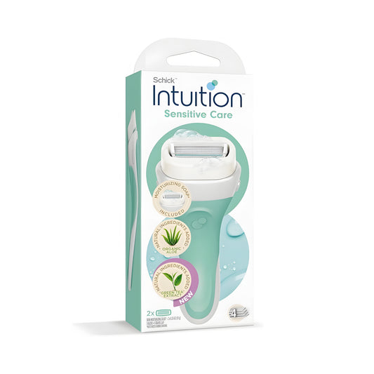 ماكينة حلاقة شيك إنتويشن للعناية الحساسة للنساء مع عبوتين إضافيتين لشفرات الحلاقة المرطبة بخلاصة الصبار الطبيعي 