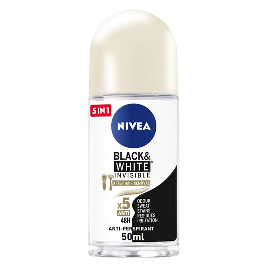 NIVEA Black & White Invisible Silky Smooth, Antiperspirant for Women, Roll-on 50ml