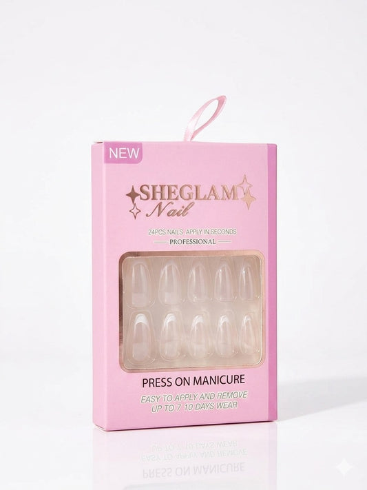 أظافر لاصقة SHEGLAM - 12 قطعة متوسطة (شكل بيضاوي)