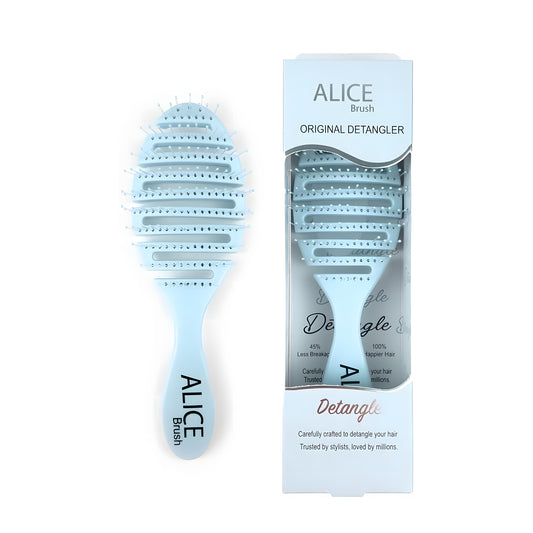 Alice Original Detangler Brush Collection – Curved Ergonomic Design with Soft Flexible Bristles – Pastel & Gradient Colors – For Wet & Dry Hair (light Blue)