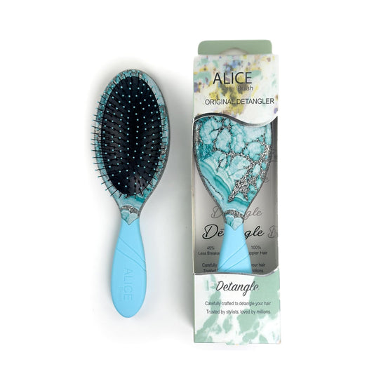 Alice Detangler Hair Brush Collection – Galaxy, Tropical & Gradient Designs – Soft Bristles, No-Pull Grip – For Wet & Dry Hair (light Blue)