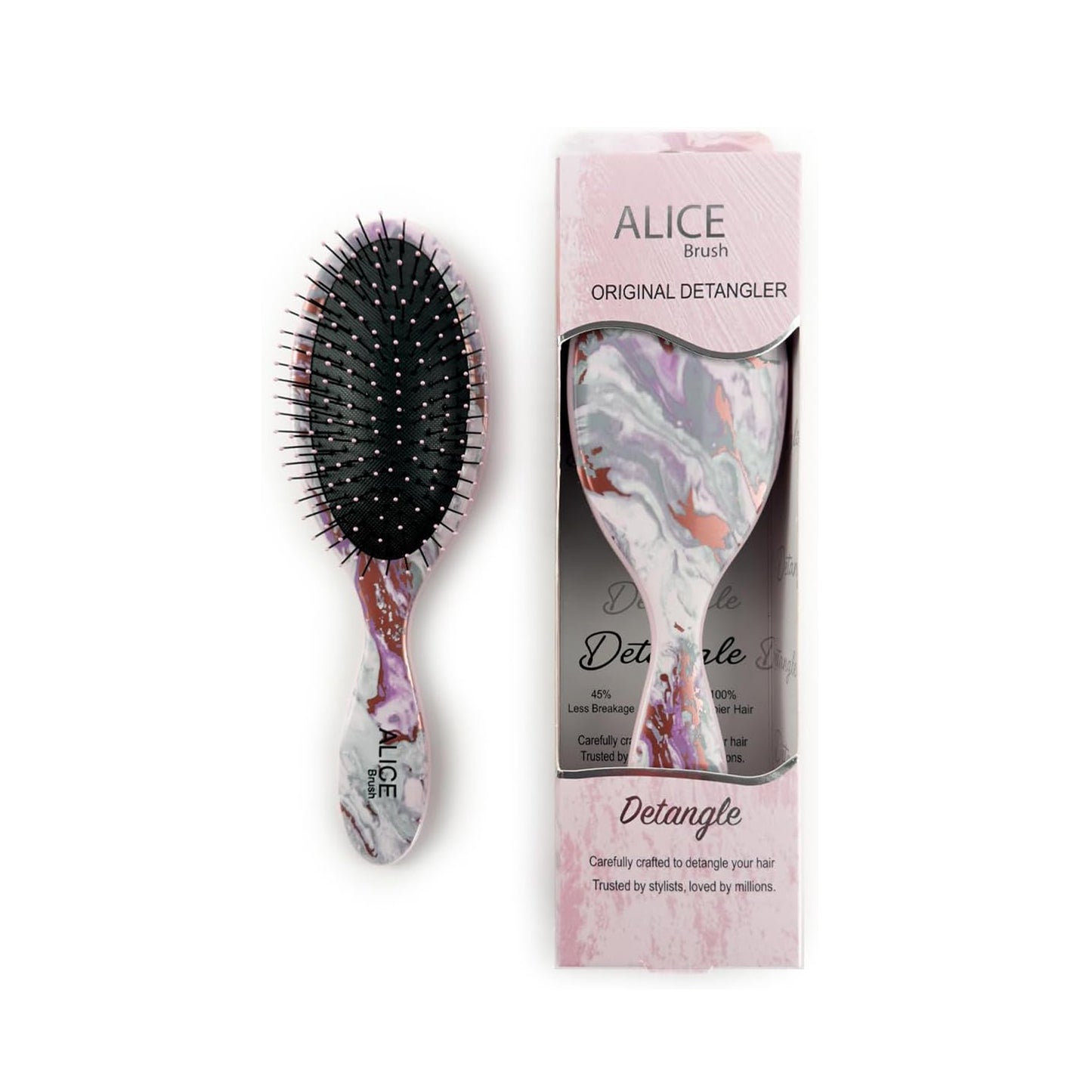 Alice Detangler Hair Brush Collection – Galaxy, Tropical & Gradient Designs – Soft Bristles, No-Pull Grip – For Wet & Dry Hair (Pink Ceramic)