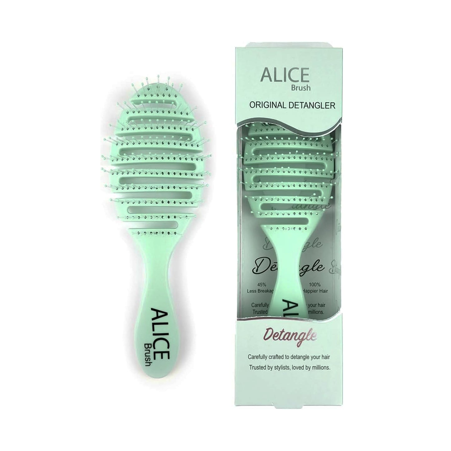 Alice Original Detangler Brush Collection – Curved Ergonomic Design with Soft Flexible Bristles – Pastel & Gradient Colors – For Wet & Dry Hair (Mint Green)