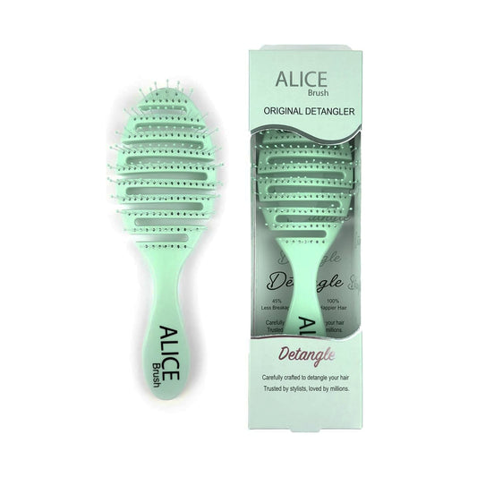 Alice Original Detangler Brush Collection – Curved Ergonomic Design with Soft Flexible Bristles – Pastel & Gradient Colors – For Wet & Dry Hair (Mint Green)