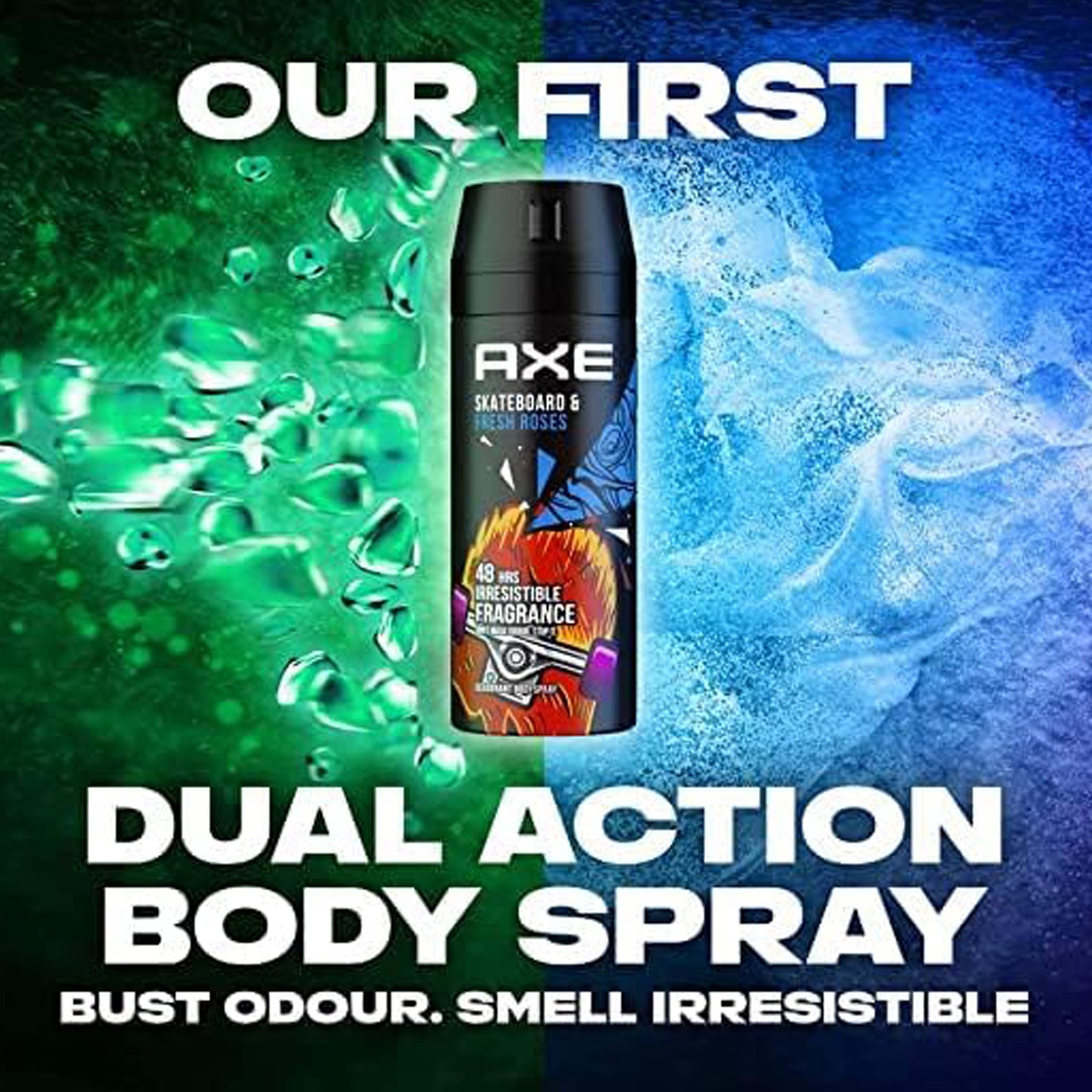 بخاخ الجسم من آكس للرجال برائحة ألواح التزلج والورود المنعشة - 150 مل 