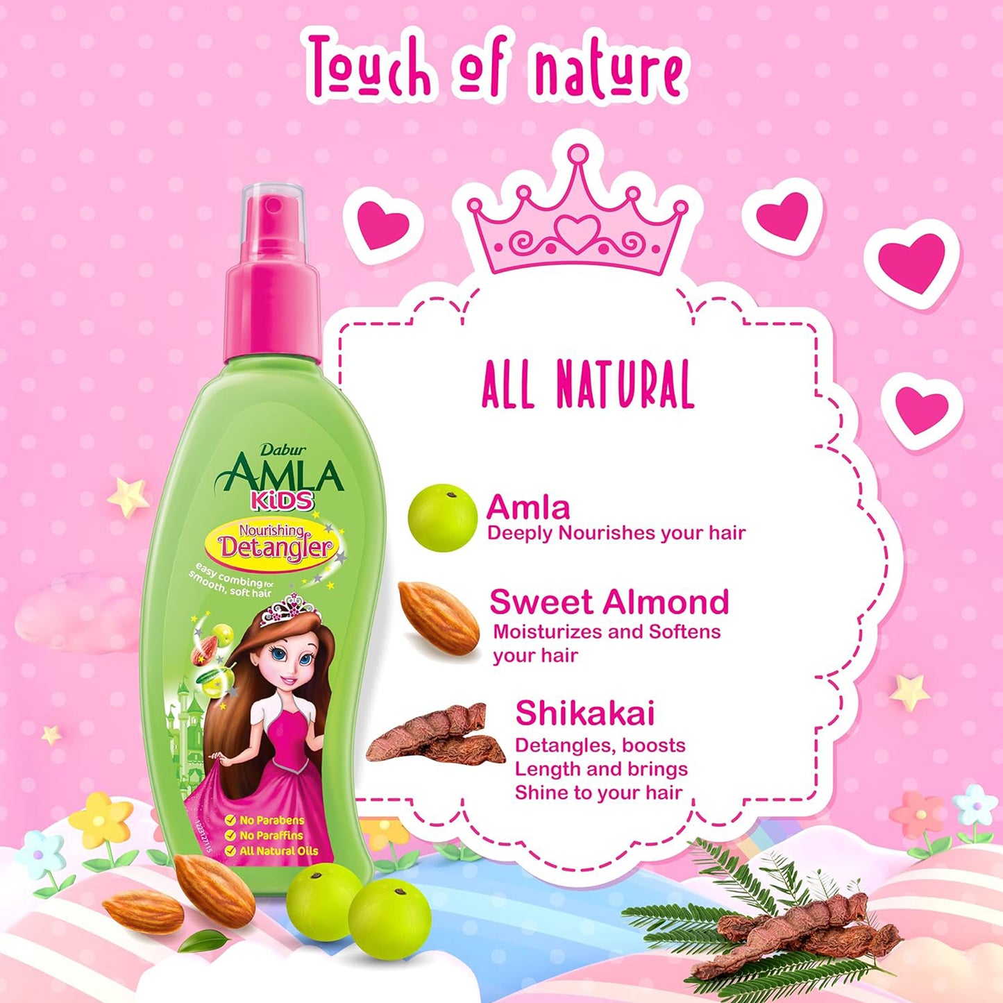 دابر أملا مُغذي لفك تشابك الشعر للأطفال (٢٠٠ مل) | سهل التمشيط، يجعل الشعر ناعمًا وناعمًا | خالٍ من الكبريتات والبارابين 