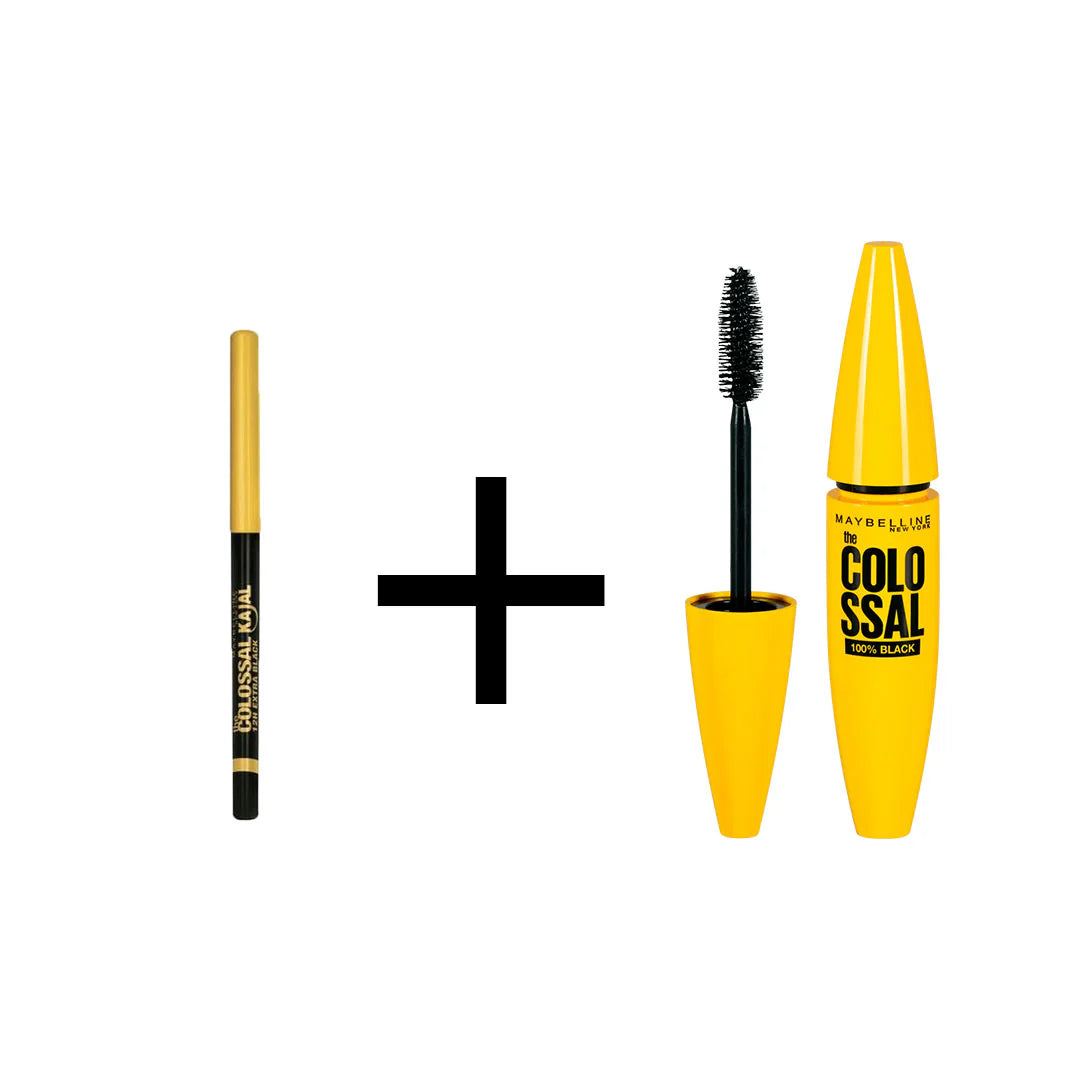 Maybelline Black Kajal Pencil + Black Colossal Mascara Bundle