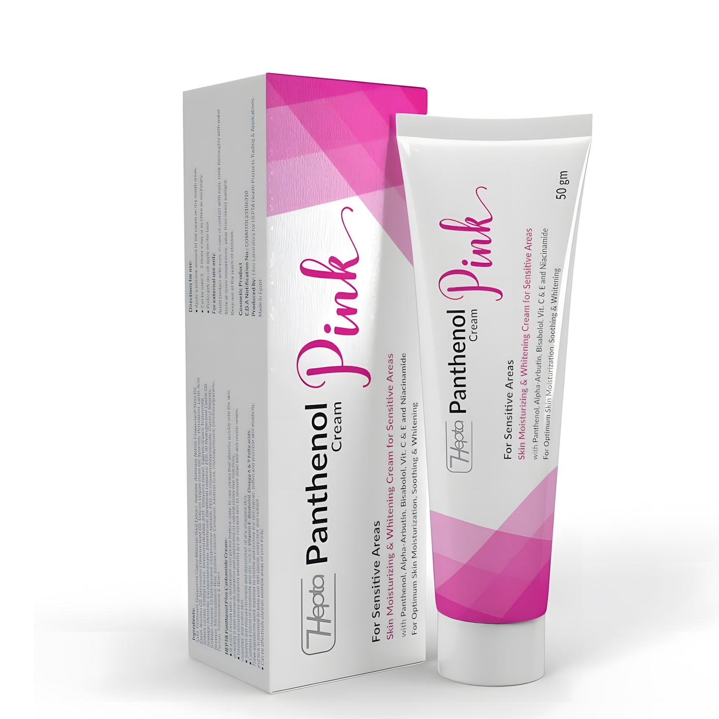 Hepta Panthenol Pink Cream – Whitening & Moisturizing Cream for Sensitive Areas -  Panthenol, Vitamin C&E, Alpha Arbutin, Niacinamide -50g