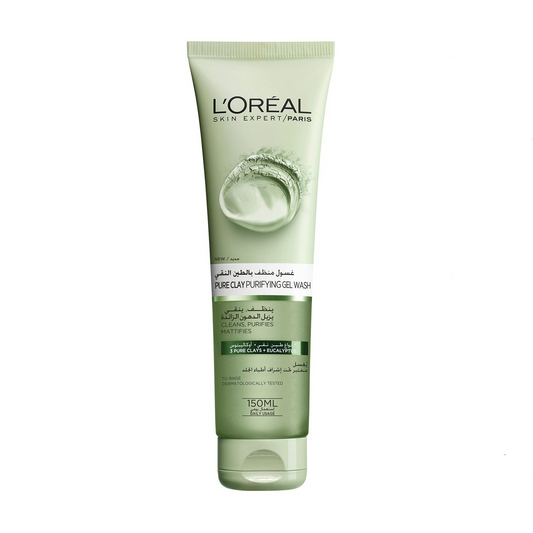 لوريال باريس منظف الطين النقي للعناية بالبشرة، أخضر، ينقي ويزيل لمعان البشرة، 150 مل