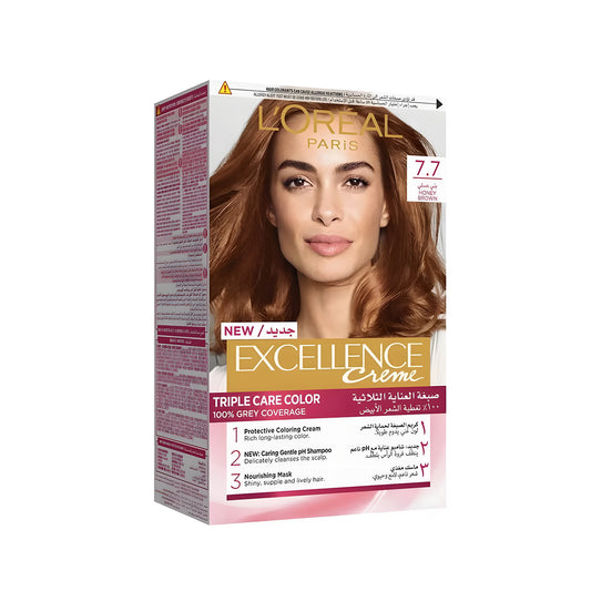 صبغة شعر لوريال باريس إكسلنس كريم - 7.7 بني عسلي