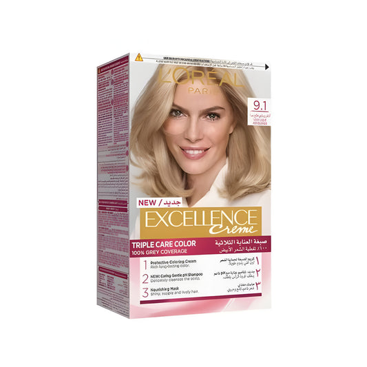 صبغة شعر لوريال باريس إكسلنس كريم - 9.1 أشقر رمادي فاتح جدًا 