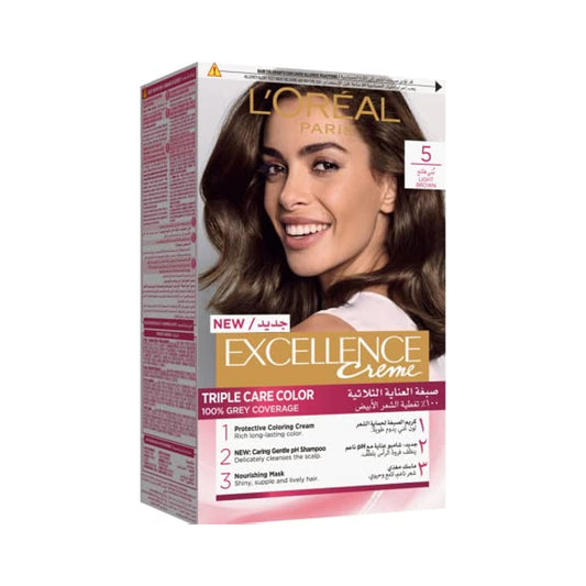 لوريال باريس إكسلنس كريم صبغة شعر دائمة، 5.0 بني فاتح - 72 مل 
