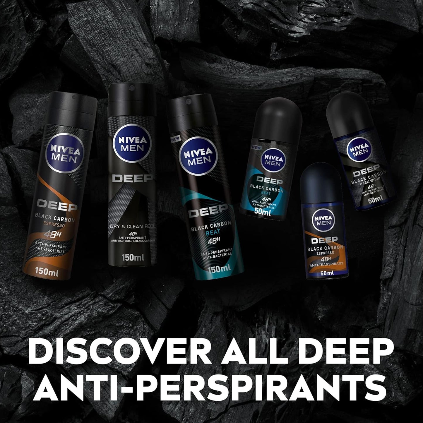 نيفيا مين بخاخ مضاد للتعرق للرجال، حماية تدوم 48 ساعة، مضاد للبكتيريا بالكربون الأسود العميق، برائحة الإسبريسو - 150 مل 