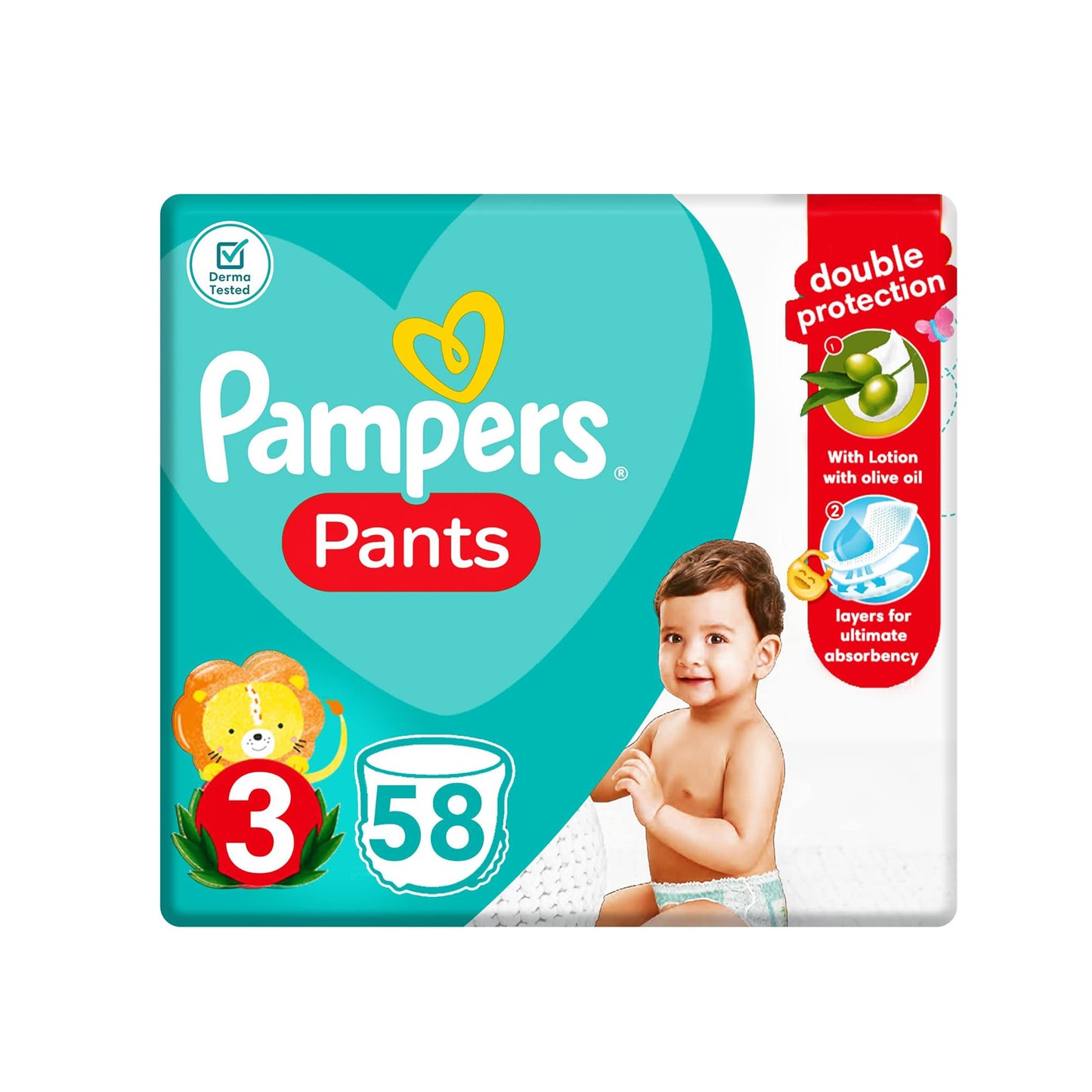 حفاضات بامبرز بانتس مع لوشن بزيت الزيتون، مقاس 3، 58 حفاضة أطفال 