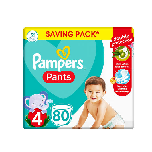 حفاضات بامبرز بانتس، مقاس 4، مع لوشن بزيت الزيتون، 80 حفاضة أطفال 