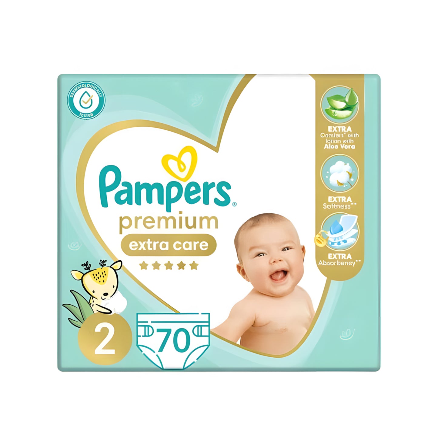 حفاضات بامبرز بريميوم إكسترا كير بشريط لاصق، مقاس 2، 5-8 كجم، مع لوشن بخلاصة الصبار، 70 حفاضة أطفال 