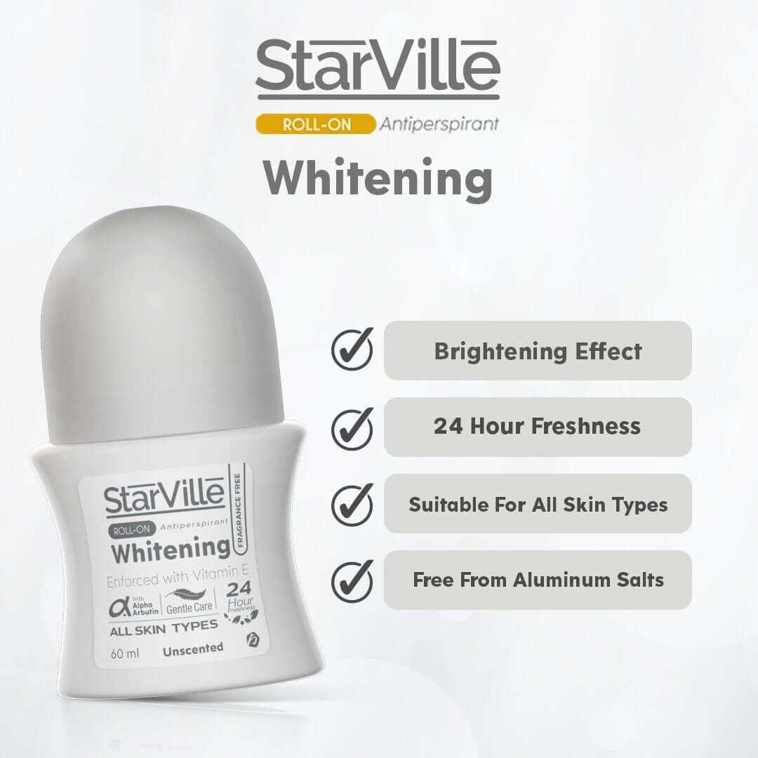 Starville White Roll-On Deodorant for Skin Lightening, Unscented, Safe and Suitable for Sensitive Skin