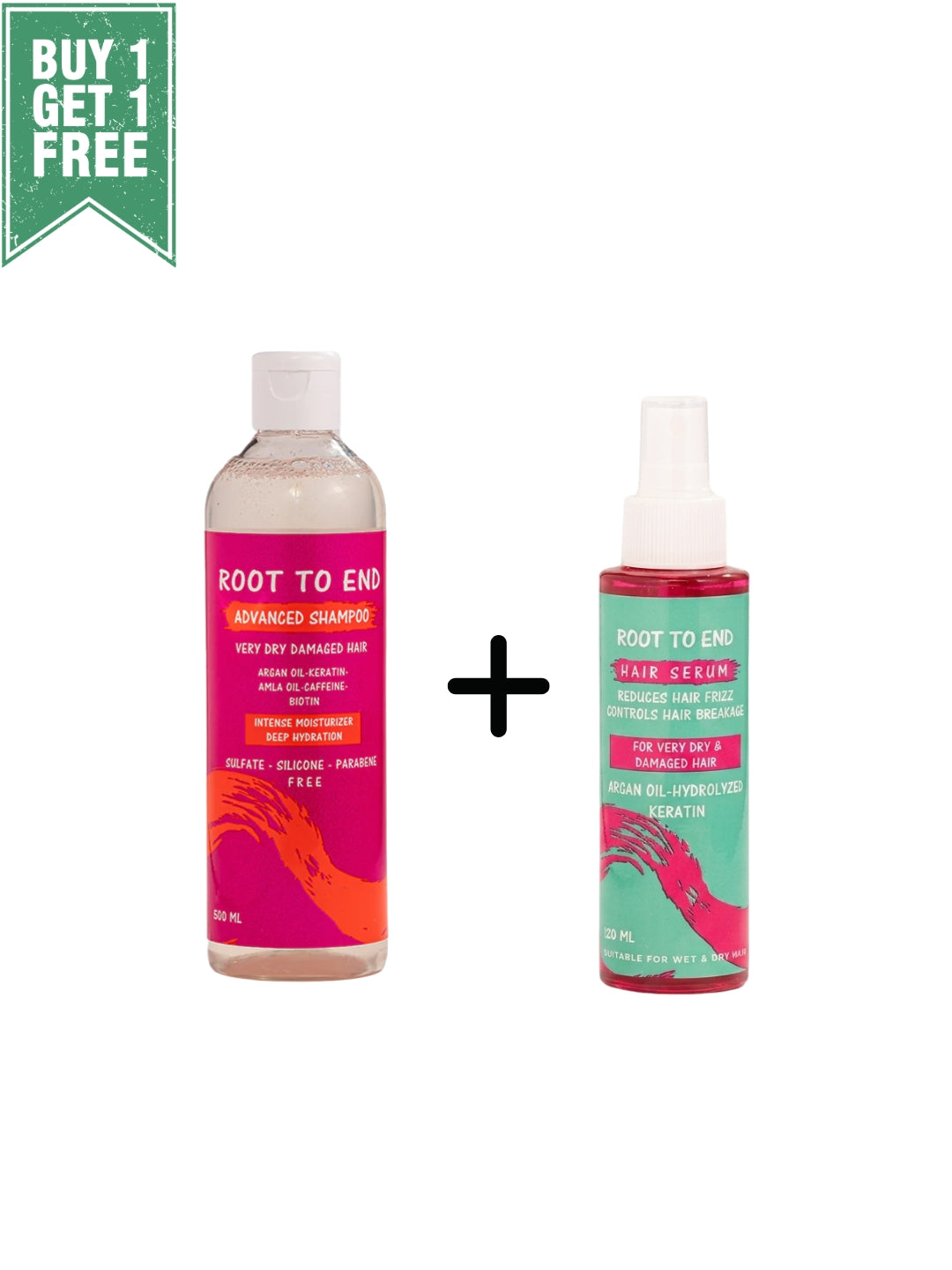 Root to End Shampoo for Dry and Damaged Hair 500ml + Root to End Serum for Dry and Damaged Hair 120ml